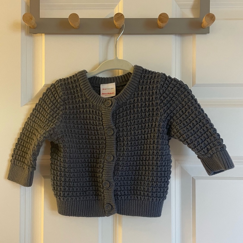 Hanna Andersson waffle knit navy blue baby sweater